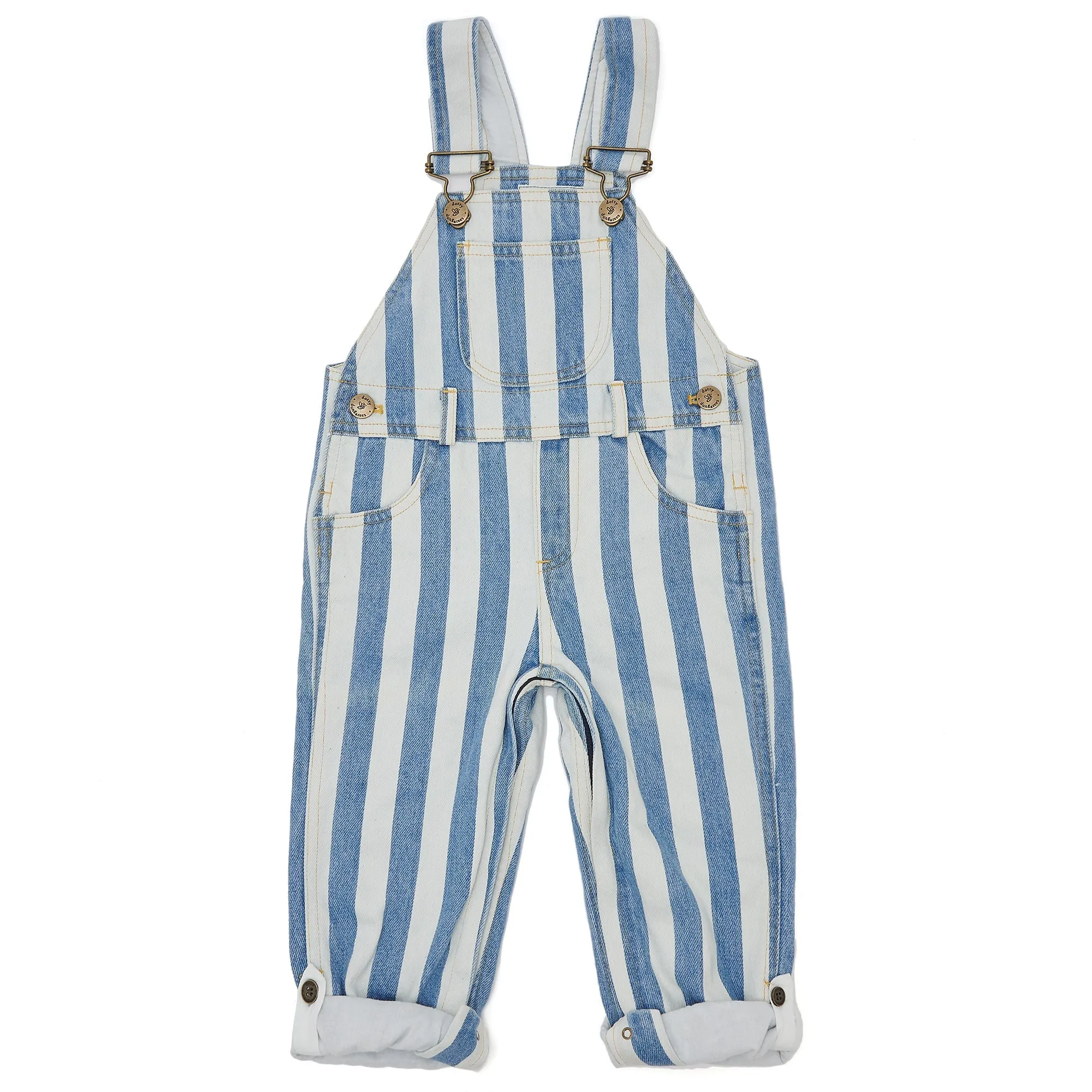 Classic Wide Stripe Denim Overalls - Blue