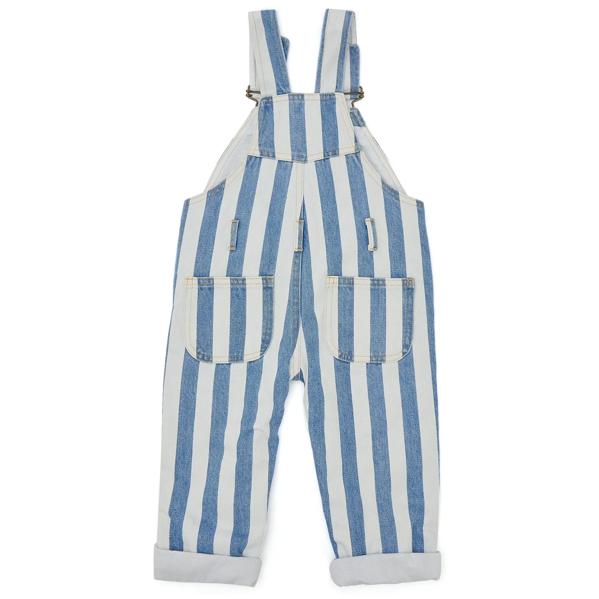 Classic Wide Stripe Denim Overalls - Blue