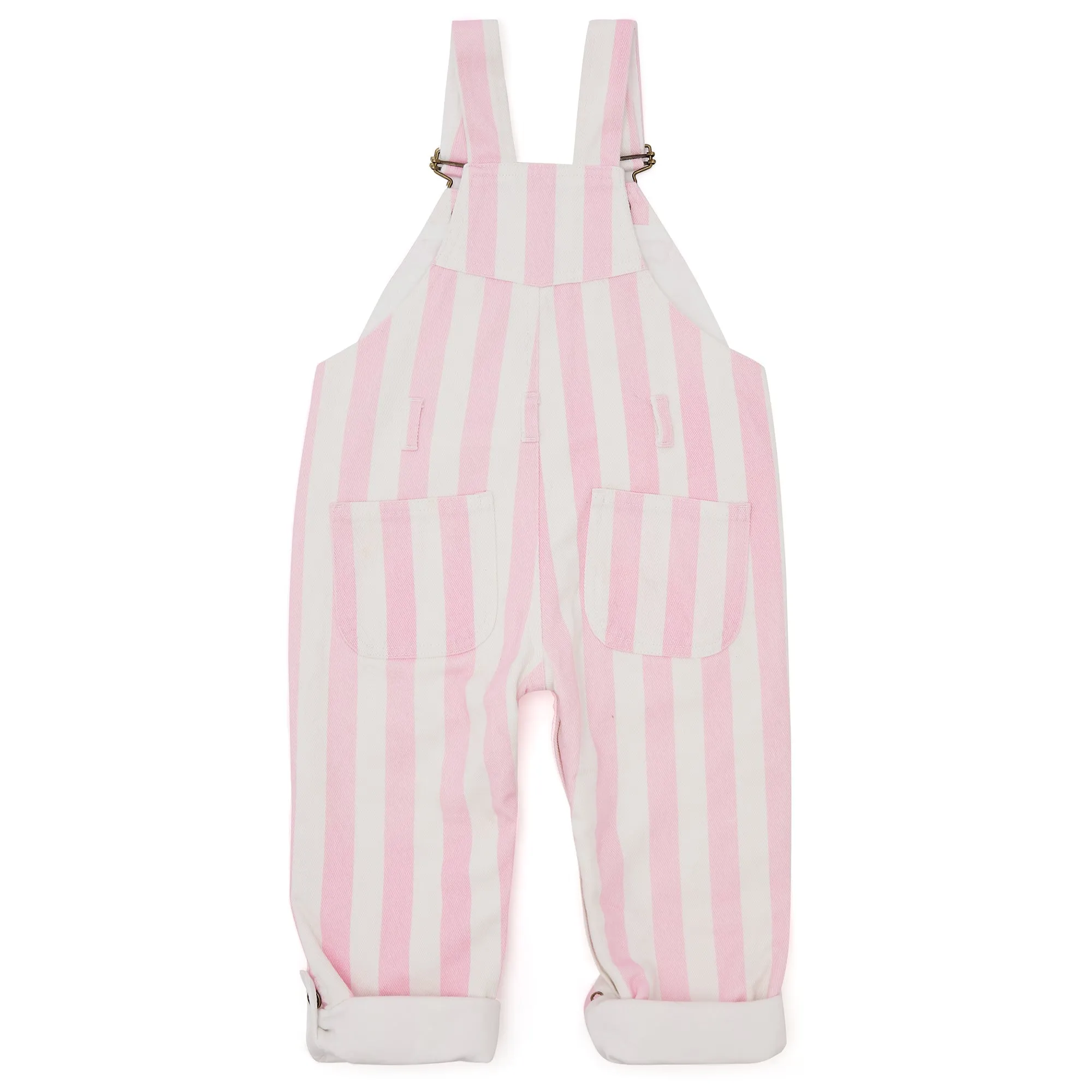 Classic Wide Stripe Denim Overalls - Pink