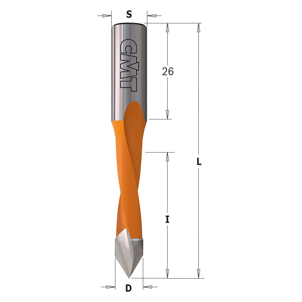 CMT Orange Tools 314.040.12 DOWEL DRILL FOR THROUGH HOLE 5/32”x30x70mm  LH