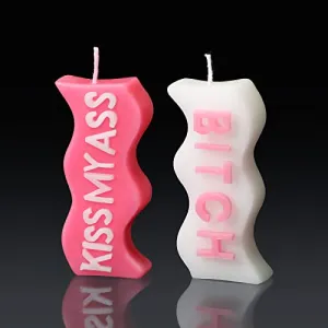 Coume 2 Pieces Aesthetic Candles Atmosphere Candle Wavy Word Fun Shaped Trendy Soy Wax Scented Cool Funny Gift for Office Birthday Home Decoration(Bright)