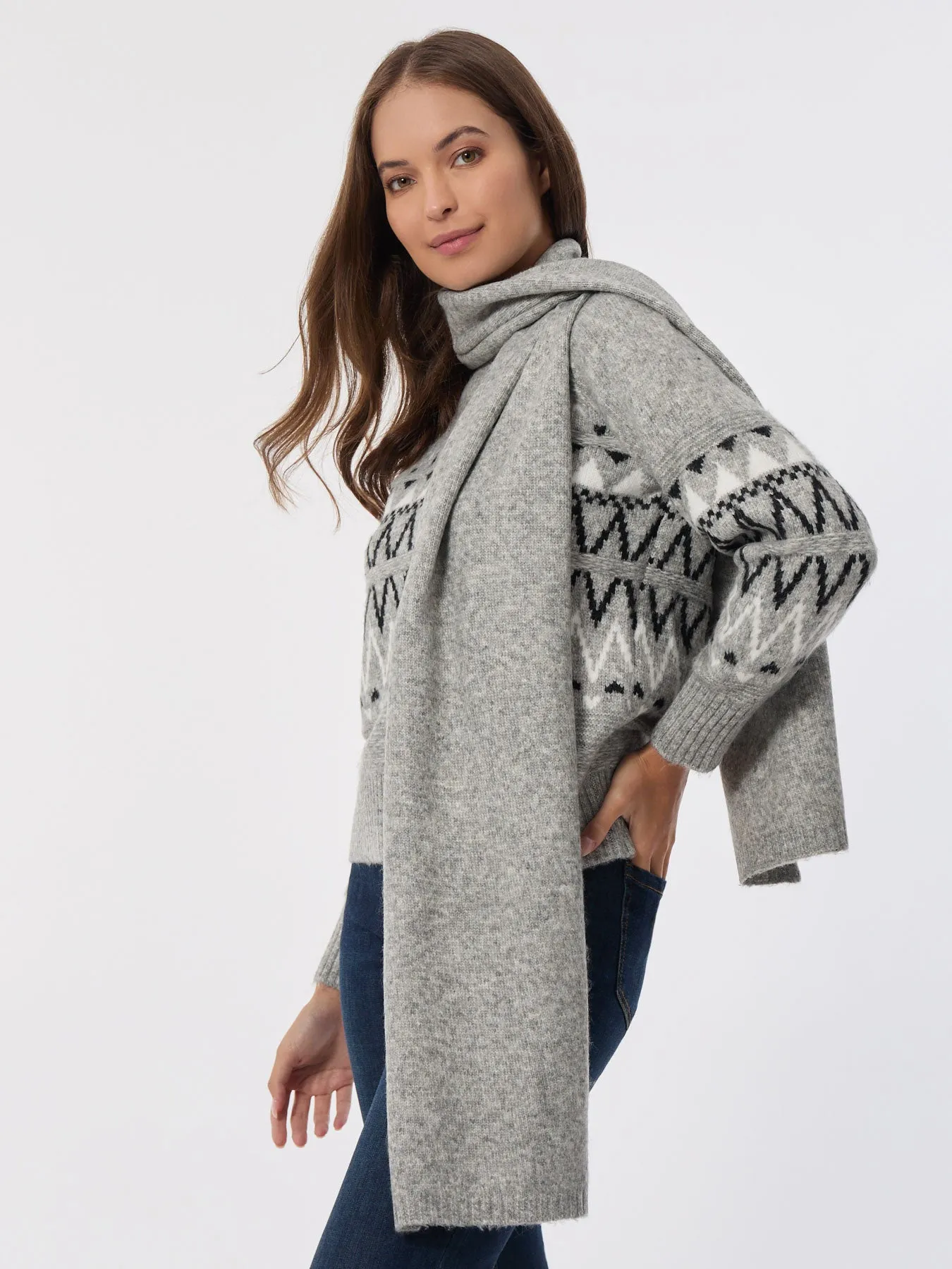 Crew Neck Scarf Sweater