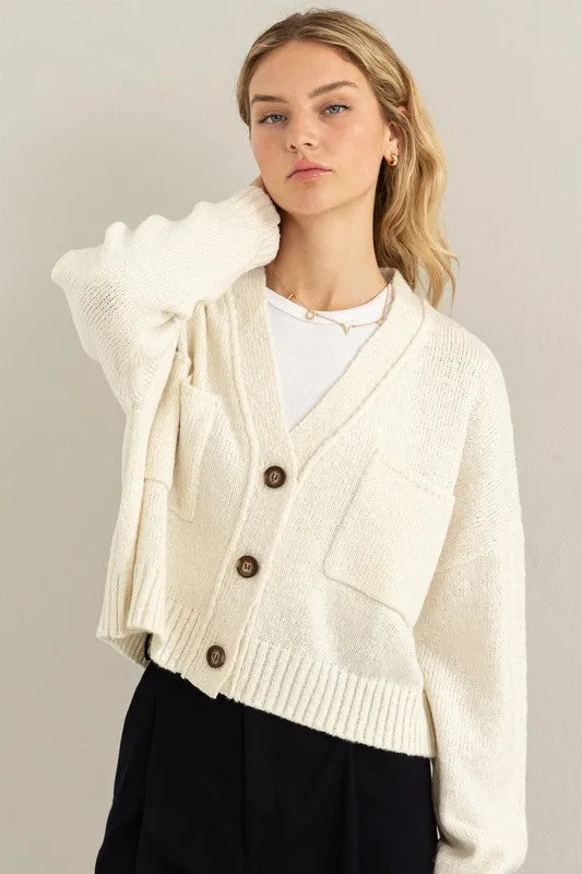 Cute Mood Crop Shoulder Cropped Cardigan Sweater