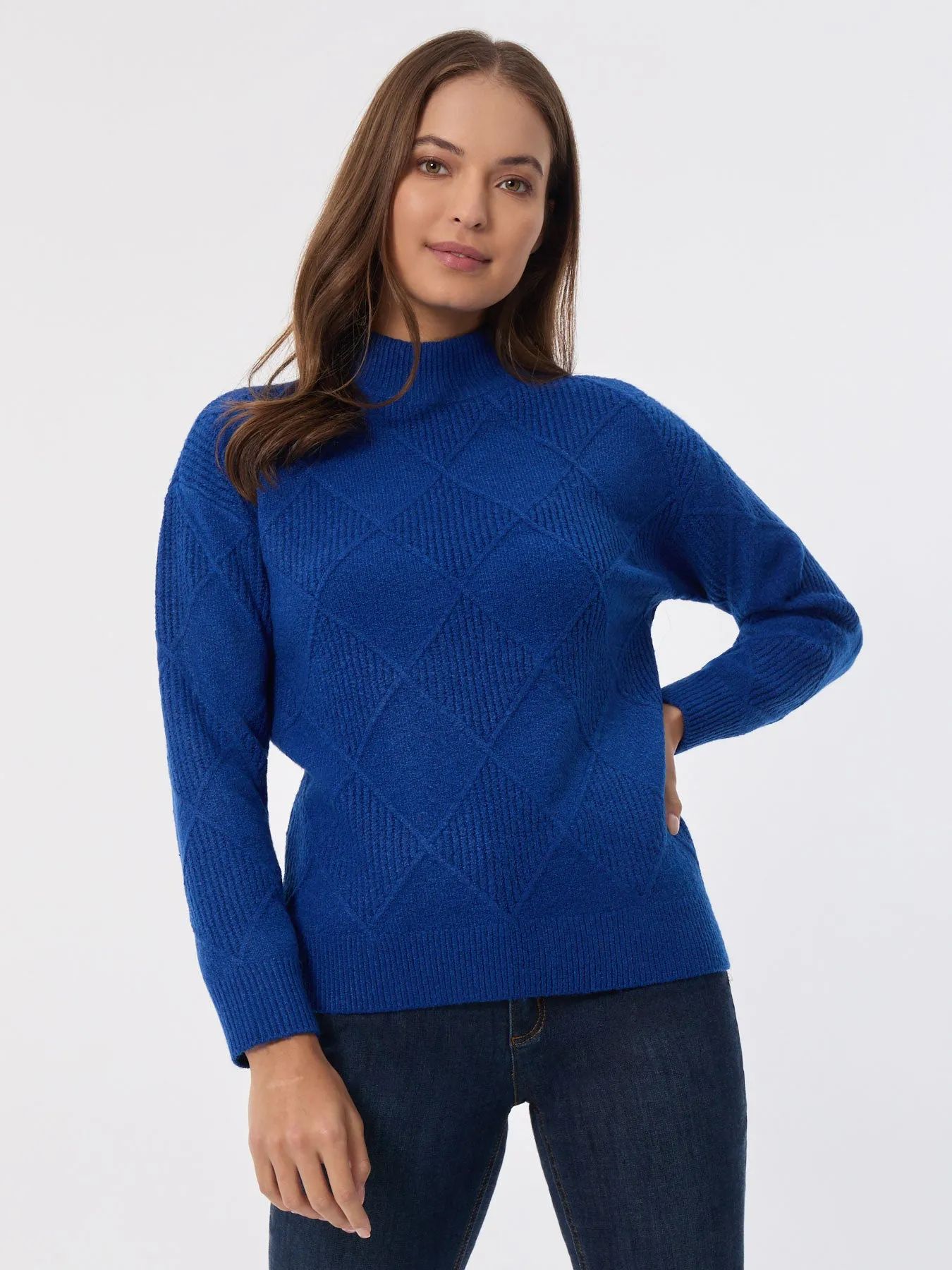 Diamond Stitch Mock Neck Sweater