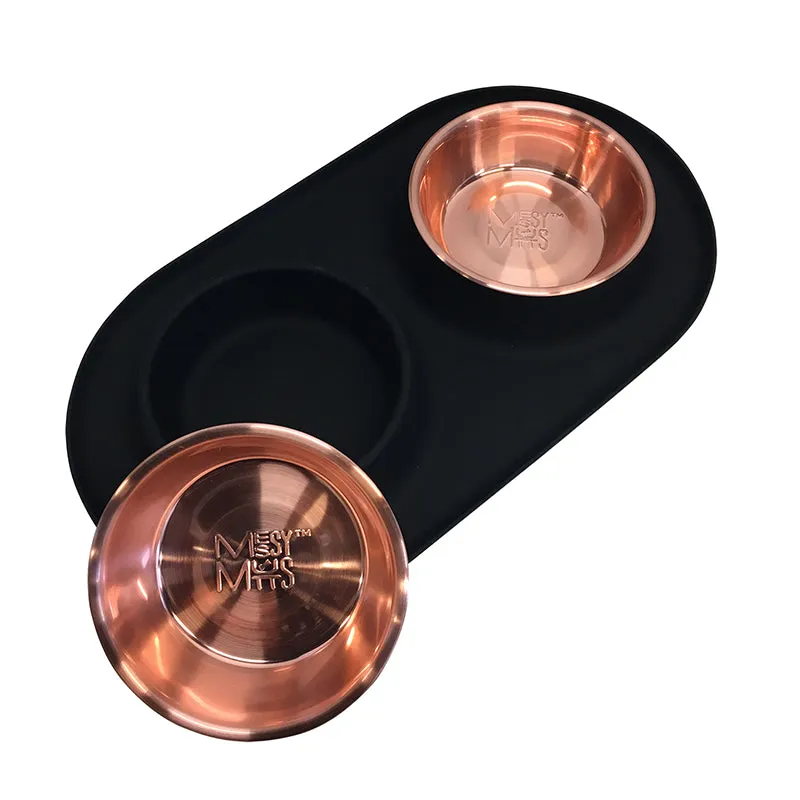 Double Silicone Dog Feeder with Copper Colored Bowls,1.5 Cups Per Bowl