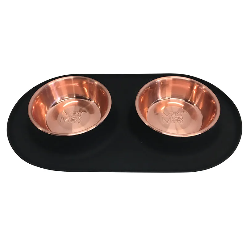 Double Silicone Dog Feeder with Copper Colored Bowls,1.5 Cups Per Bowl