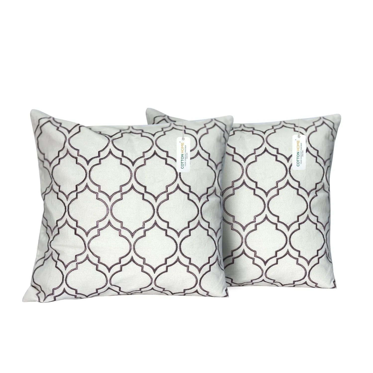 Embroidered Cushion - 100% Cotton Canvas, 45x45cm |  Purple Modern Quatrefoil Geometric | Set of 2