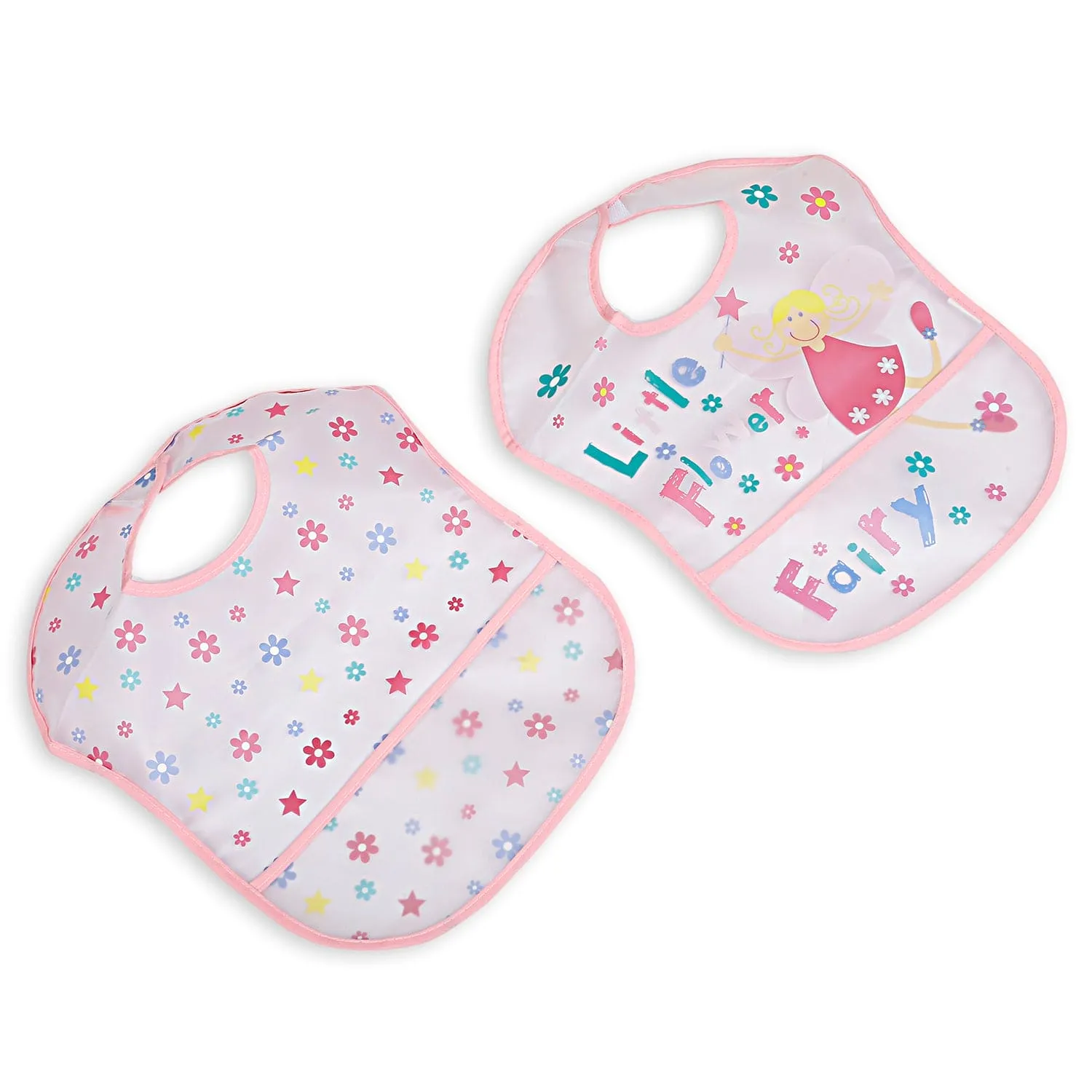 Feeding Bibs Pack Of 2 Crumb Catcher Waterproof Flower Fairy Pink