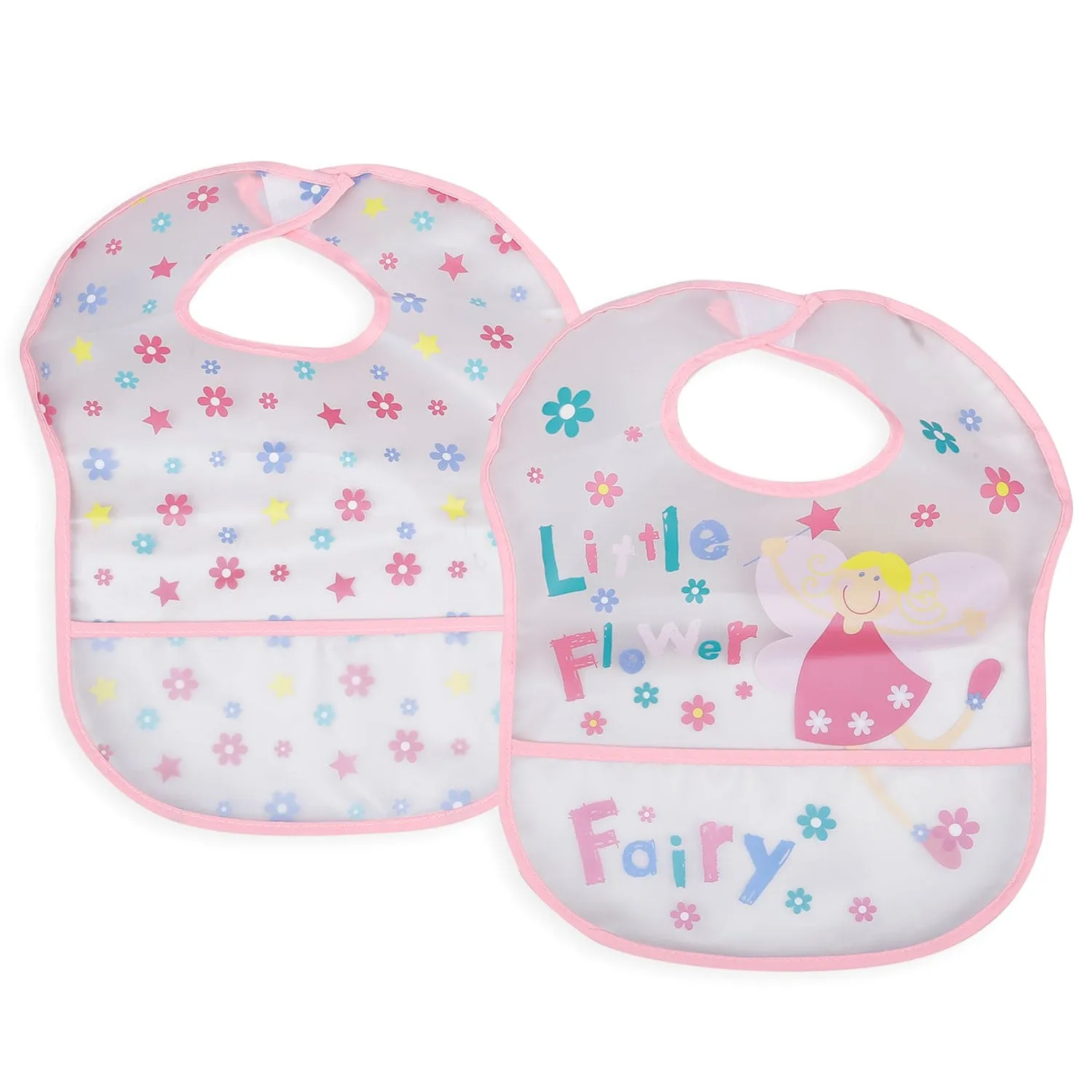 Feeding Bibs Pack Of 2 Crumb Catcher Waterproof Flower Fairy Pink