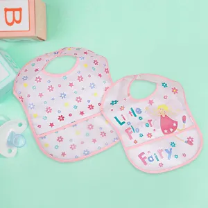 Feeding Bibs Pack Of 2 Crumb Catcher Waterproof Flower Fairy Pink