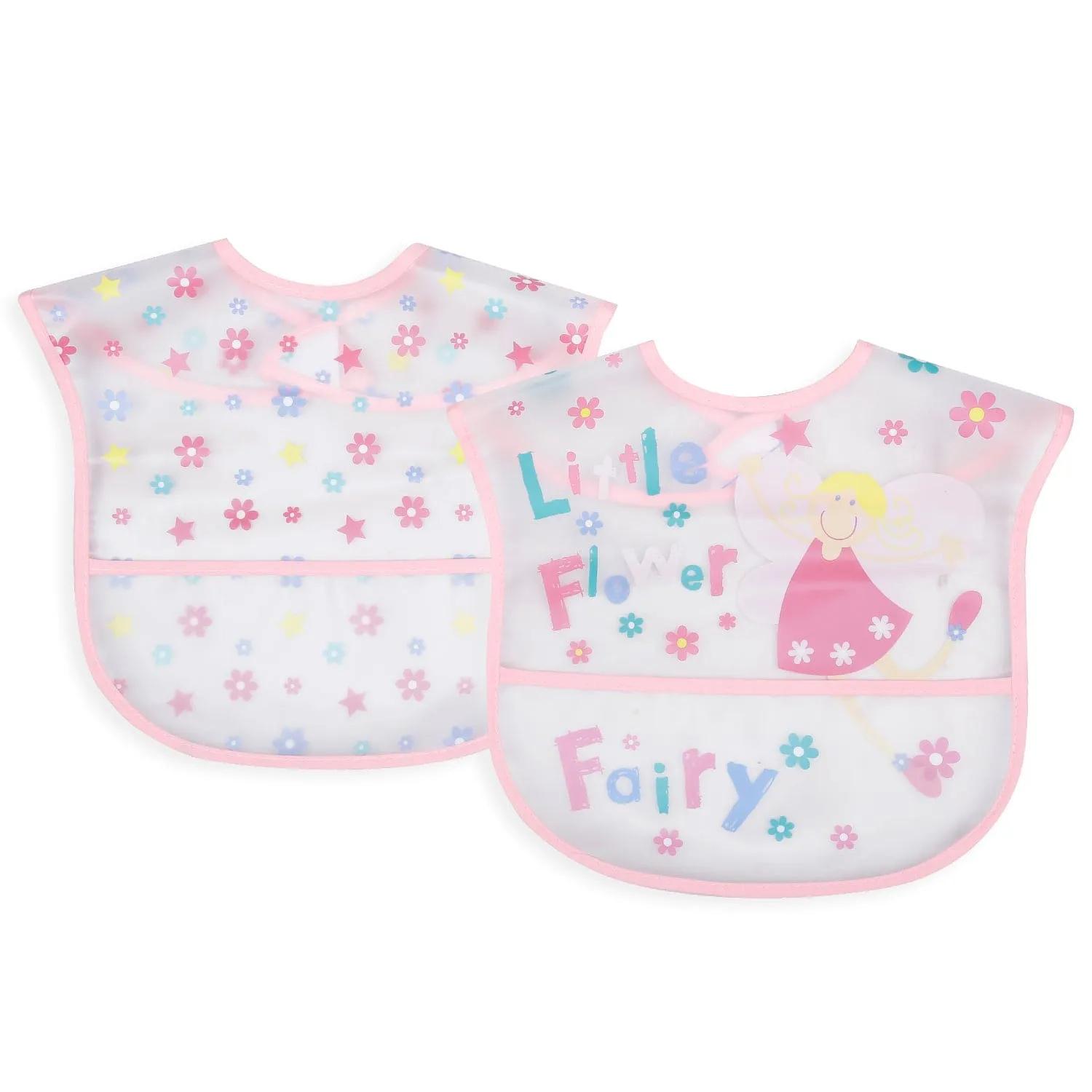 Feeding Bibs Pack Of 2 Crumb Catcher Waterproof Flower Fairy Pink