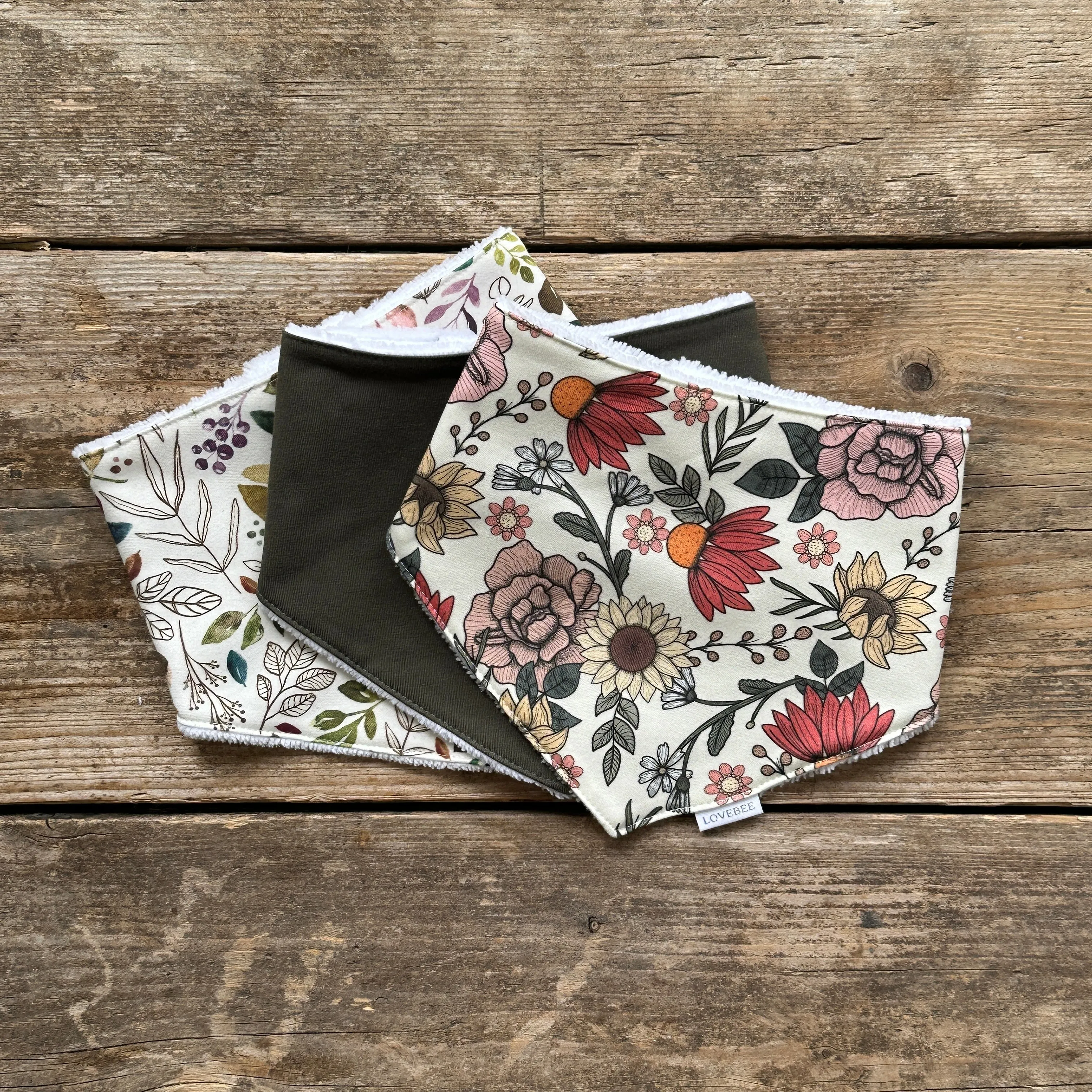 Floral 3 Set Dribble Bibs