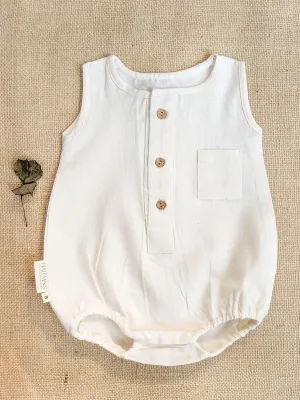 Girl's Pearl White Soft Pure Cotton Baby Unisex Bubble Romper  - HALEMONS