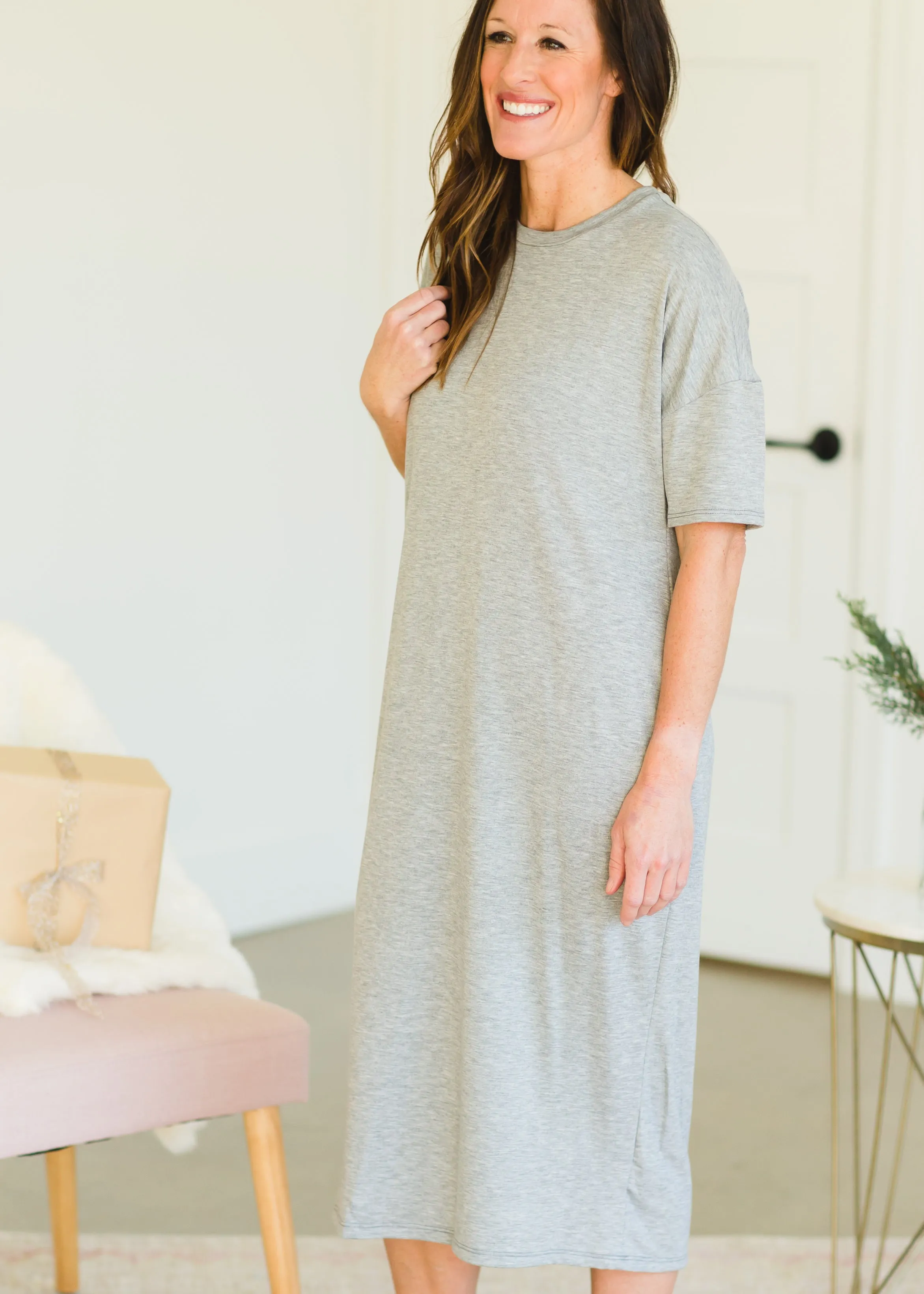 Heather Gray French Terry Midi Dress - FINAL SALE