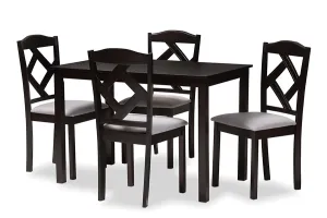 Helena Espresso Brown Finished/Grey Fabric Upholstered 5pcs Dining Set