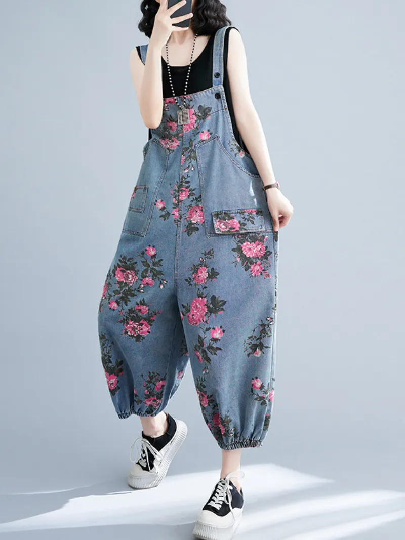 Hey Women's Denim High Waist Loose Baggy Dungarees