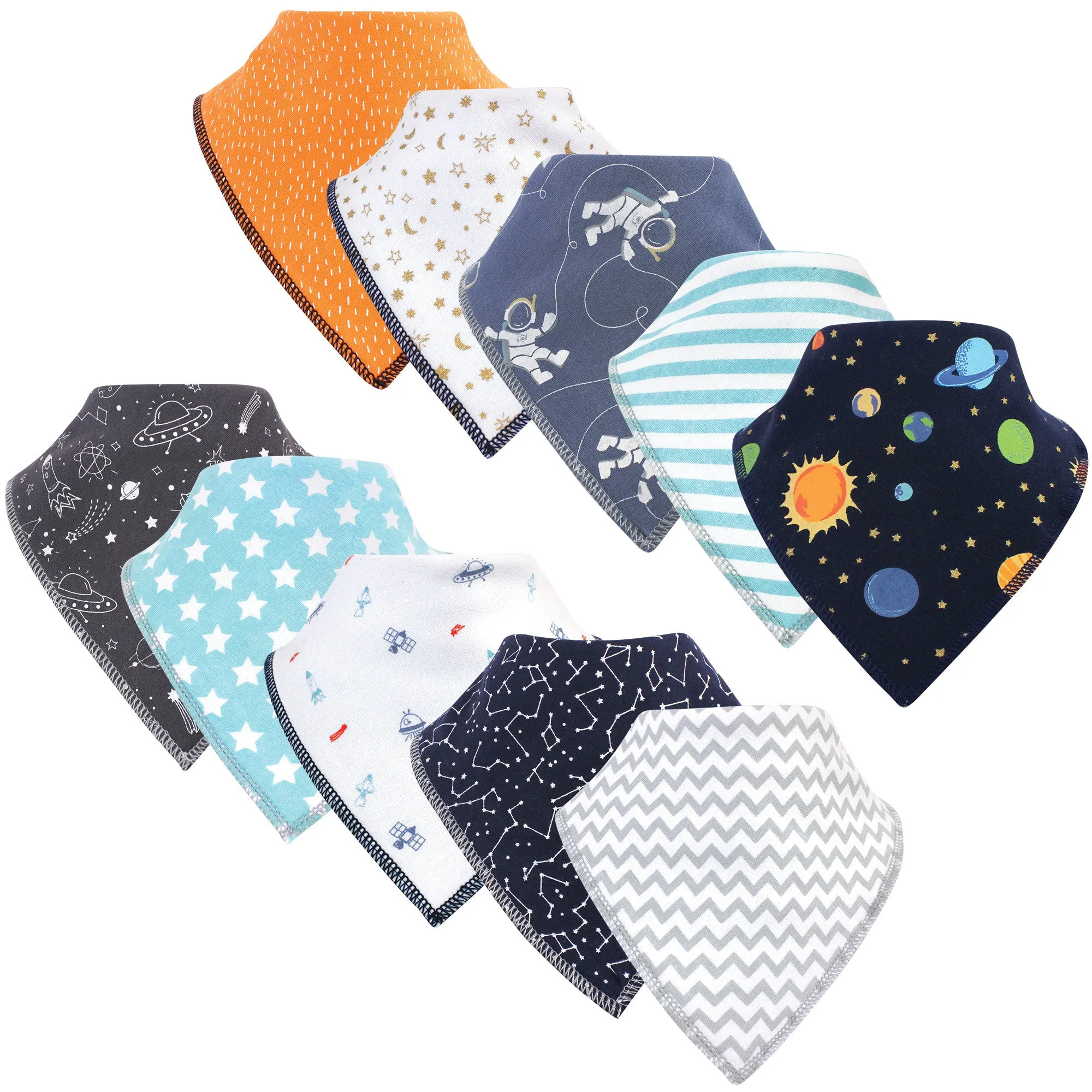 Hudson Baby Cotton Fleece Bandana Bibs, Solar System