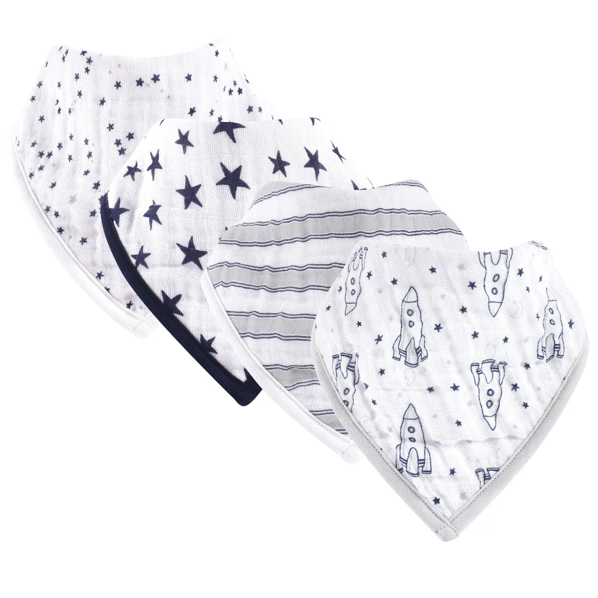 Hudson Baby Muslin Cotton Bandana Bibs, Rocket Ship