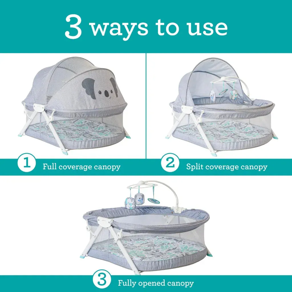 Infantino Sweet Dreams Fold & Go 3 ways to use Bassinet, Compact with hanging toys, Grey, Birth to 9 months