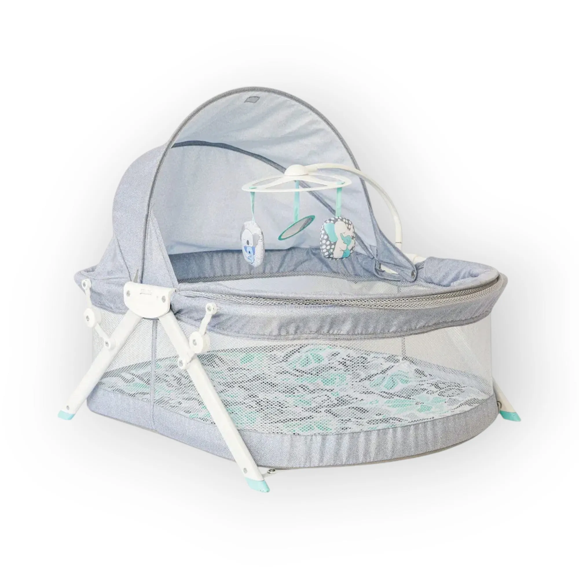 Infantino Sweet Dreams Fold & Go 3 ways to use Bassinet, Compact with hanging toys, Grey, Birth to 9 months