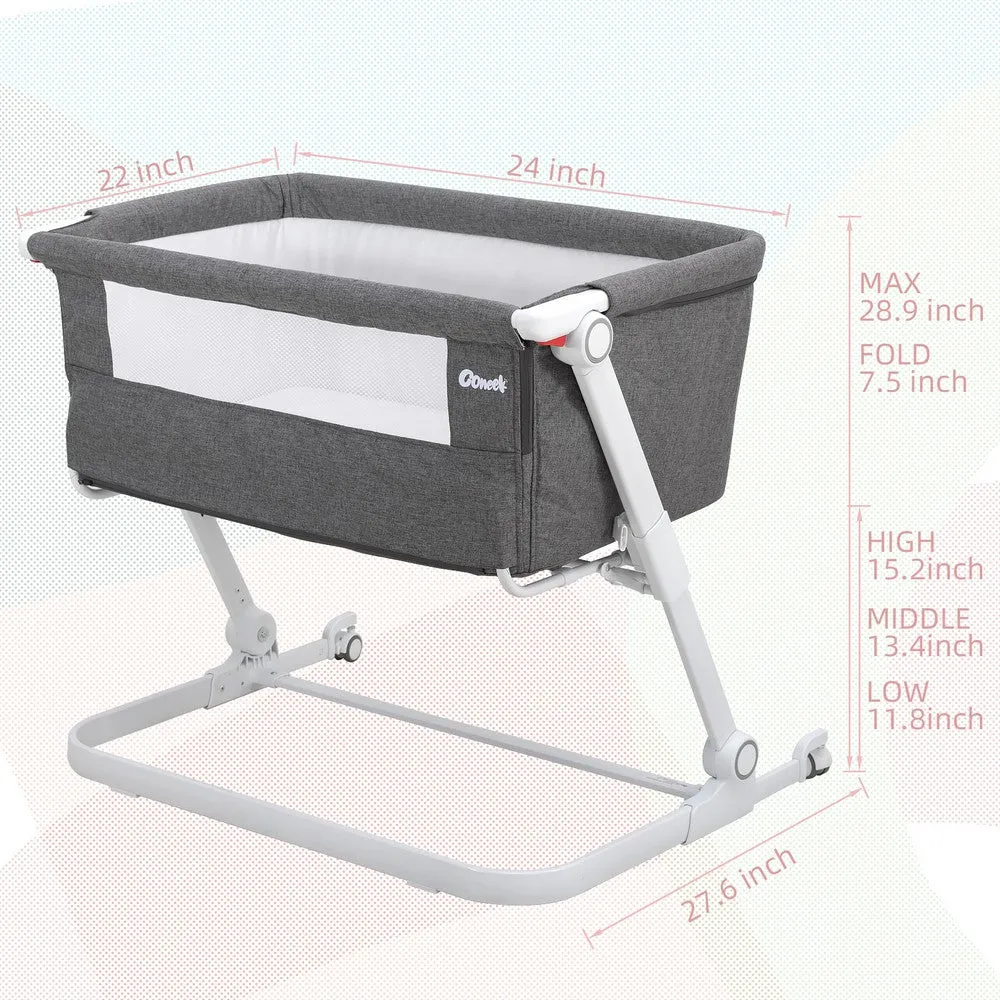 KEANO Folding Baby Bassinet Bedside Sleeper, Grey