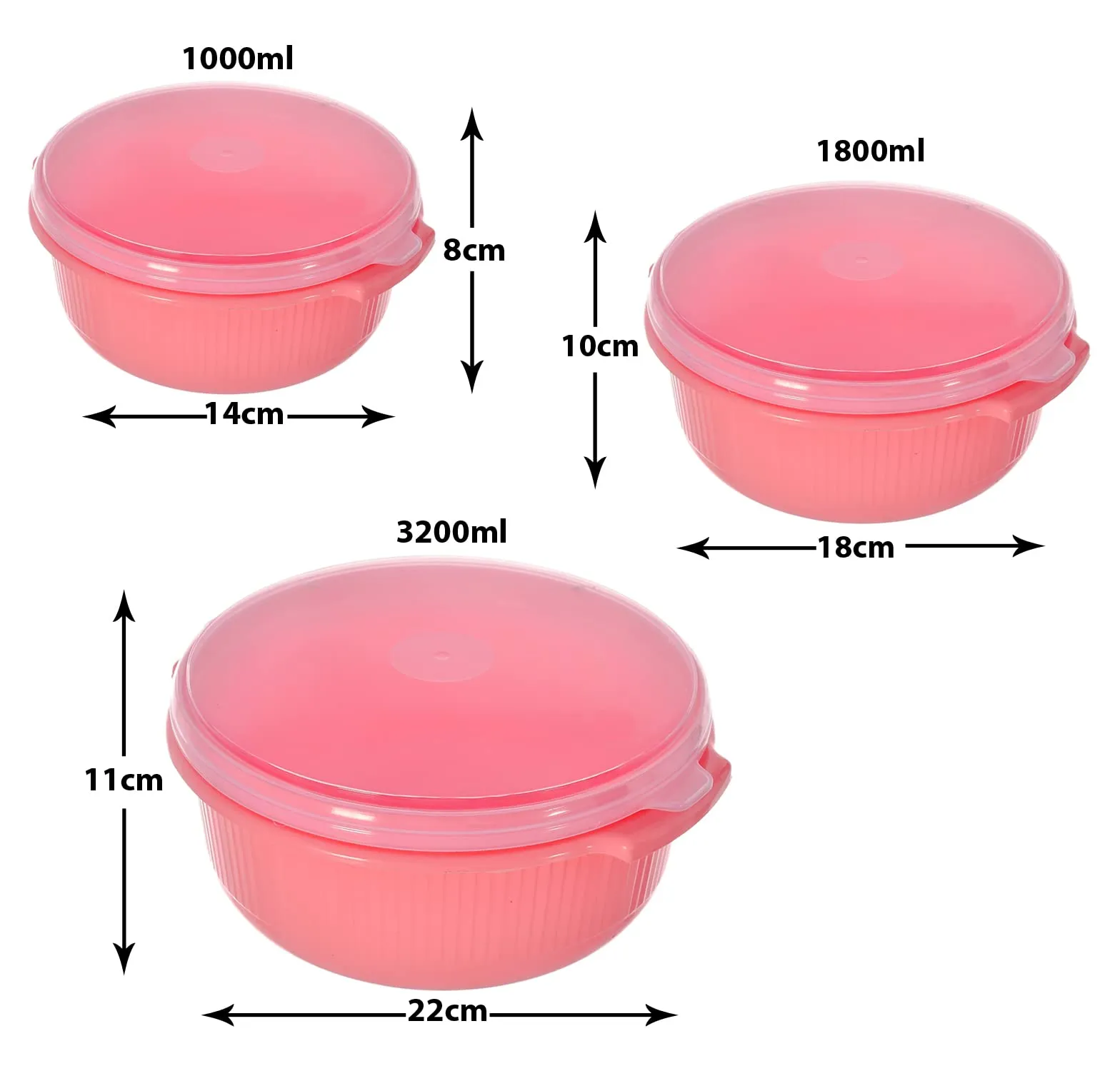 Kuber Industries 3 Piece Multiuses Plastic Serving/Mixing Bowls, Food Storage Containers Set With Lid, (3200ml, 1800ml, 1000ml) (Pink)-46KM0319