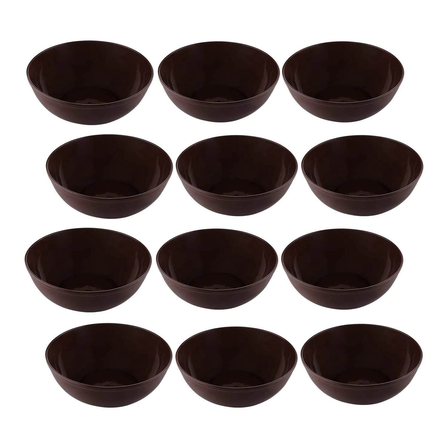 Kuber Industries Bowls|Plastic Serving Round Bowls|Katori for Kitchen|Microwave Safe Bowls for Rice|Soup|Pasta|250 ML|Pack of 12 (Brown)