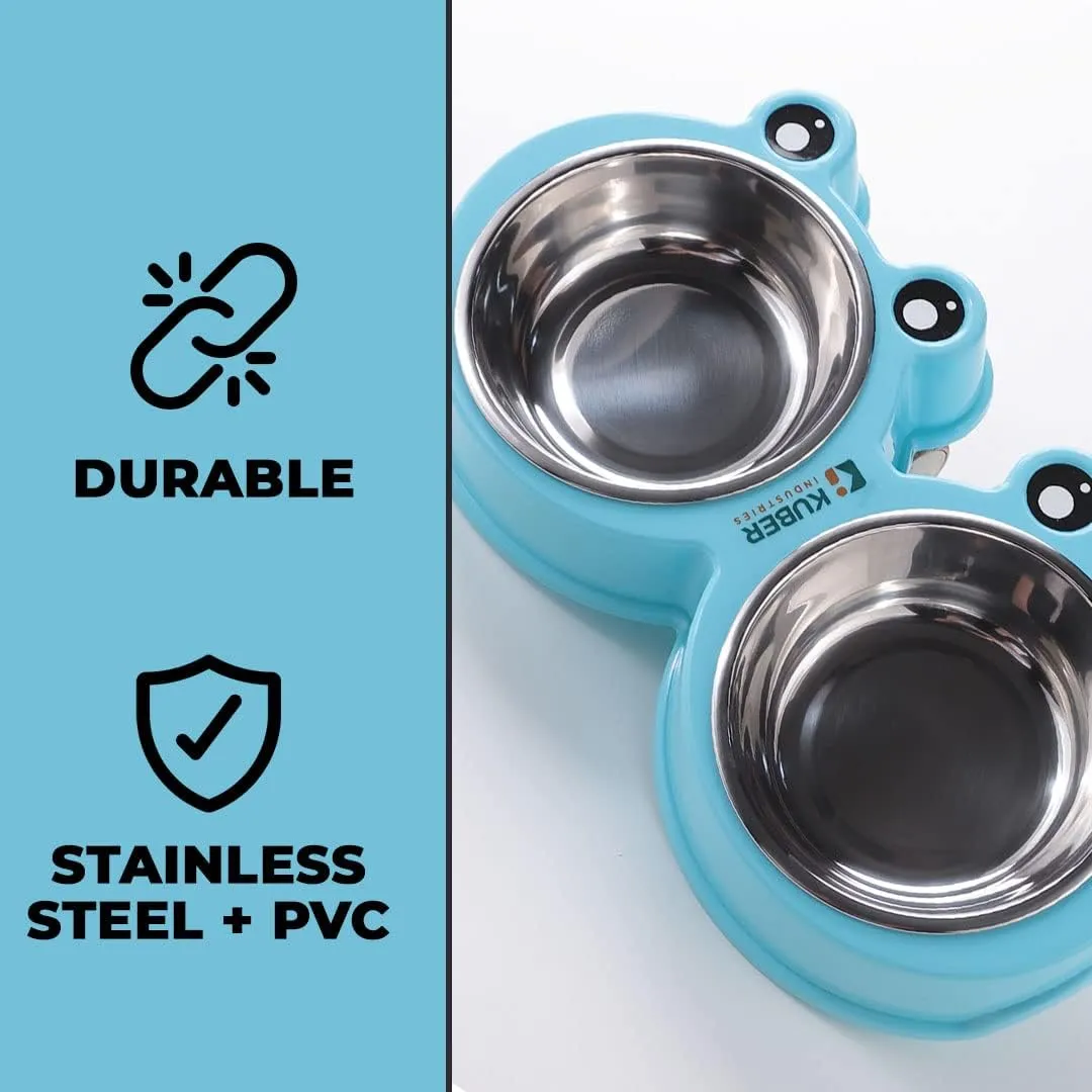 Kuber Industries Dog Food Bowl|Stainless Steel,PVC Material Dog Bowls|Non Slip,Durable,Sturdy,Non Toxic|Perfect Dog Accessories for Indoor & Outdoor Use|A1009B|Pack of 5|Blue