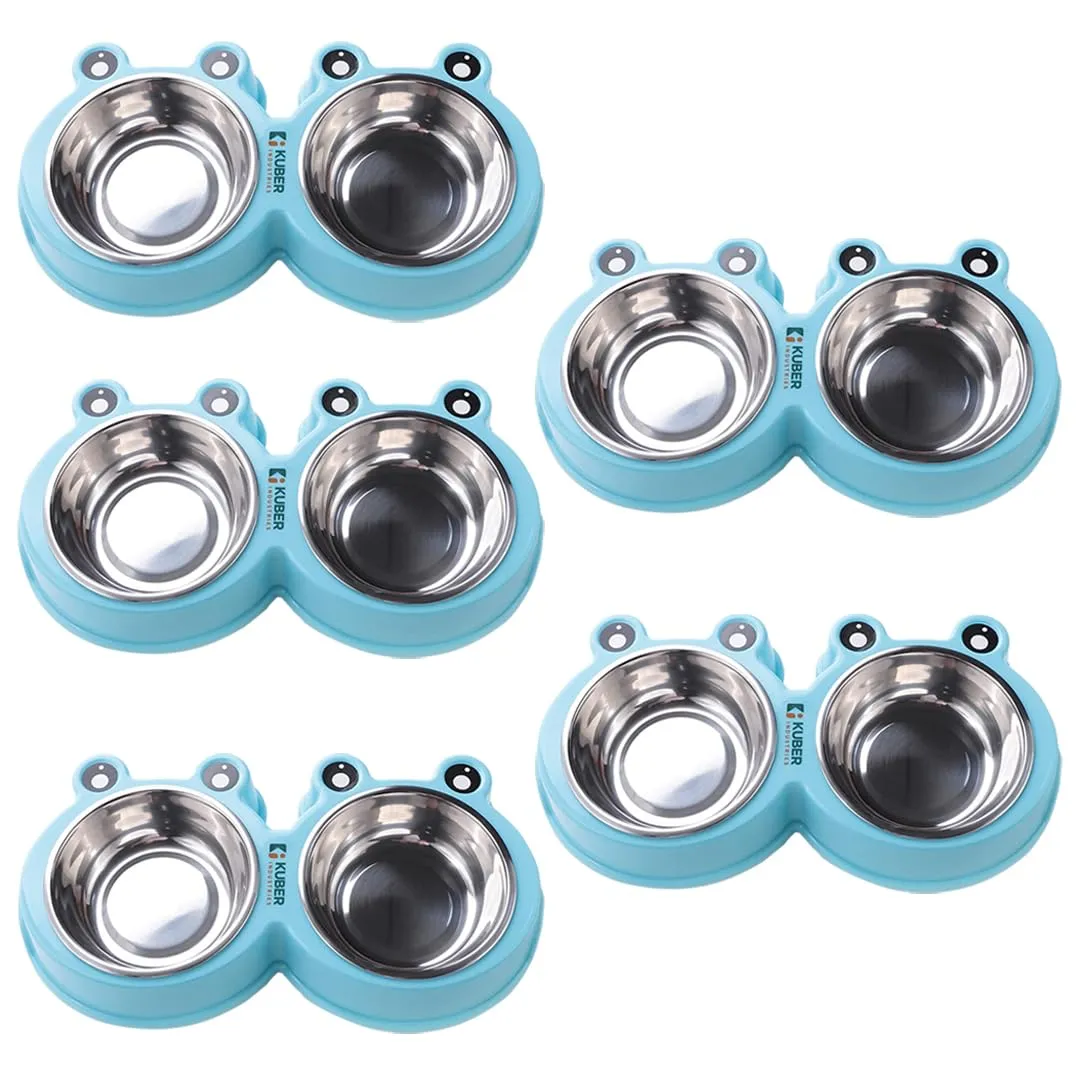 Kuber Industries Dog Food Bowl|Stainless Steel,PVC Material Dog Bowls|Non Slip,Durable,Sturdy,Non Toxic|Perfect Dog Accessories for Indoor & Outdoor Use|A1009B|Pack of 5|Blue