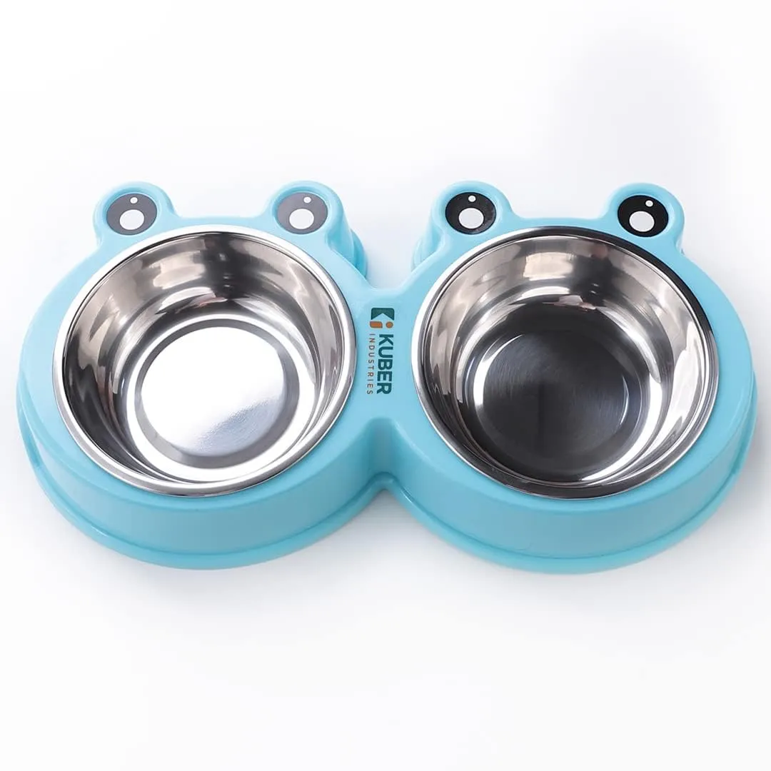 Kuber Industries Dog Food Bowl|Stainless Steel,PVC Material Dog Bowls|Non Slip,Durable,Sturdy,Non Toxic|Perfect Dog Accessories for Indoor & Outdoor Use|A1009B|Pack of 5|Blue