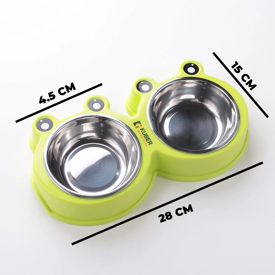 Kuber Industries Dog Food Bowl|Stainless Steel,PVC Material Dog Bowls|Non Slip,Durable,Sturdy,Non Toxic|Perfect Dog Accessories for Indoor & Outdoor Use|A1009G|Green