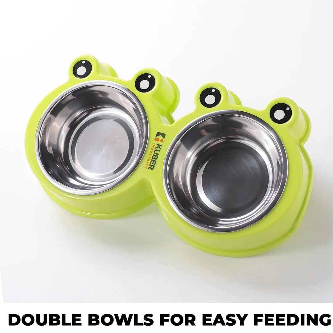 Kuber Industries Dog Food Bowl|Stainless Steel,PVC Material Dog Bowls|Non Slip,Durable,Sturdy,Non Toxic|Perfect Dog Accessories for Indoor & Outdoor Use|A1009G|Green