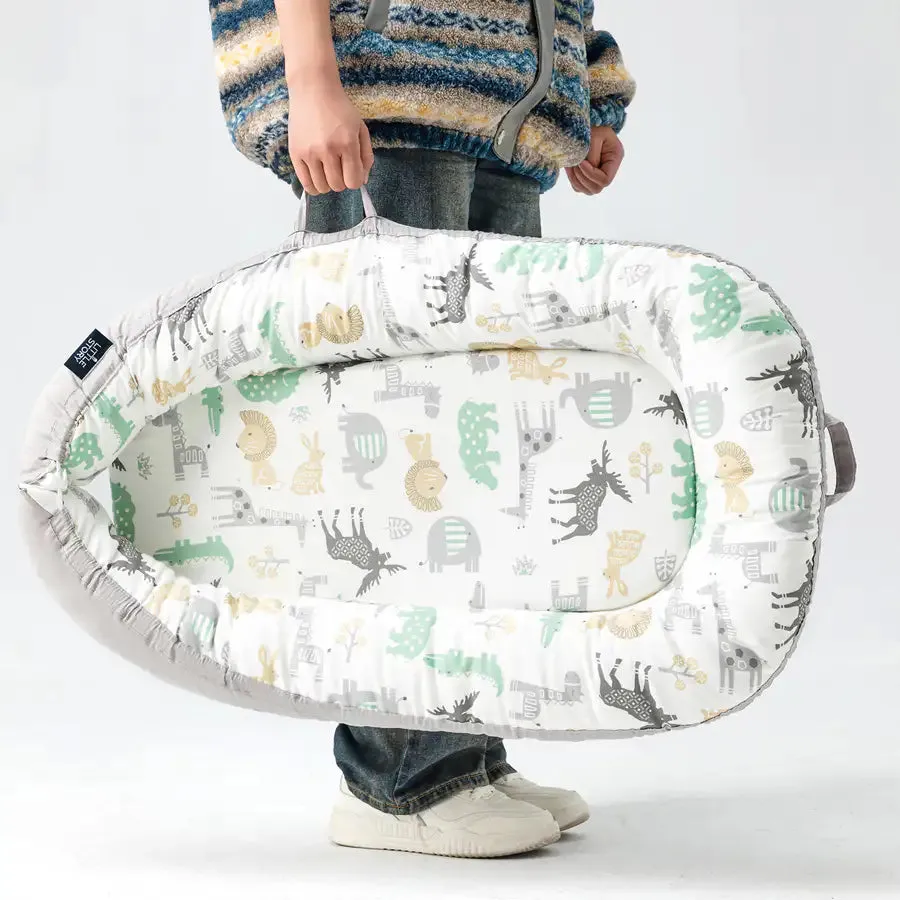 Little Story Soft Breathable Fiberfill Newborn Lounger Bed (Jungle Grey)