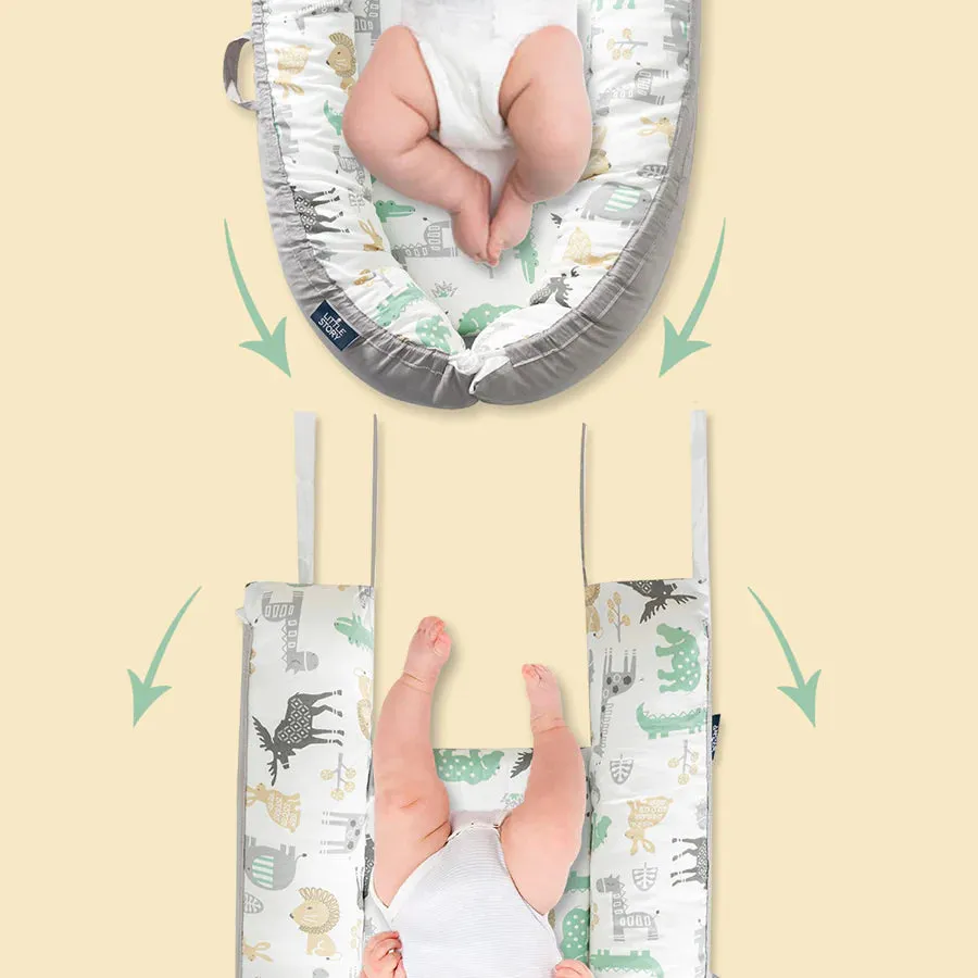 Little Story Soft Breathable Fiberfill Newborn Lounger Bed (Jungle Grey)