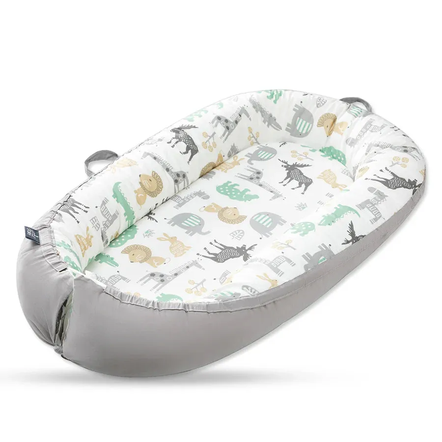 Little Story Soft Breathable Fiberfill Newborn Lounger Bed (Jungle Grey)