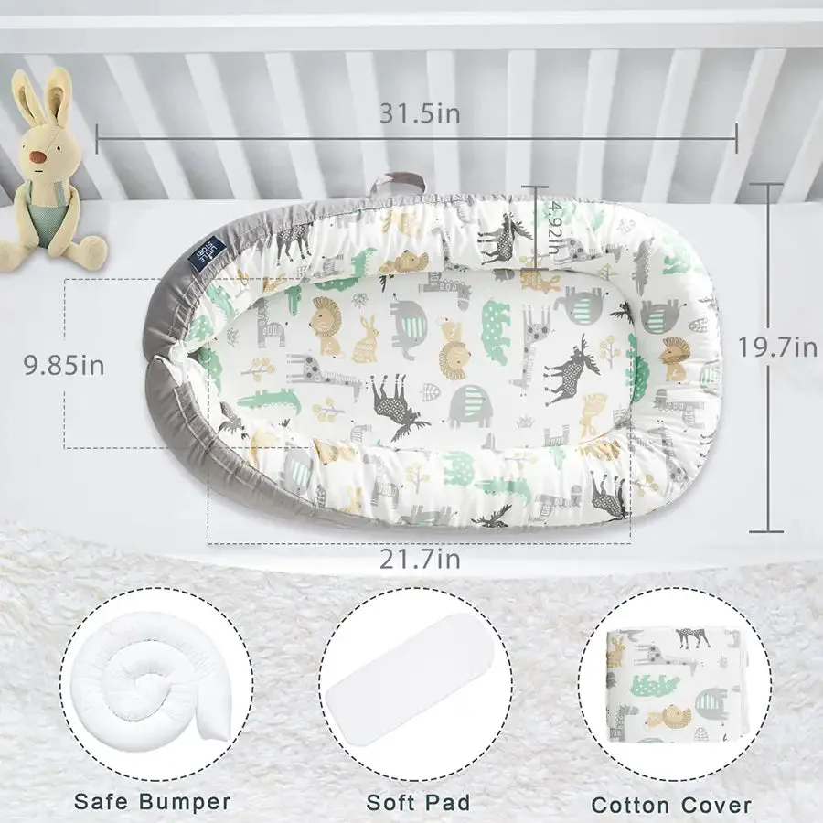 Little Story Soft Breathable Fiberfill Newborn Lounger Bed (Jungle Grey)