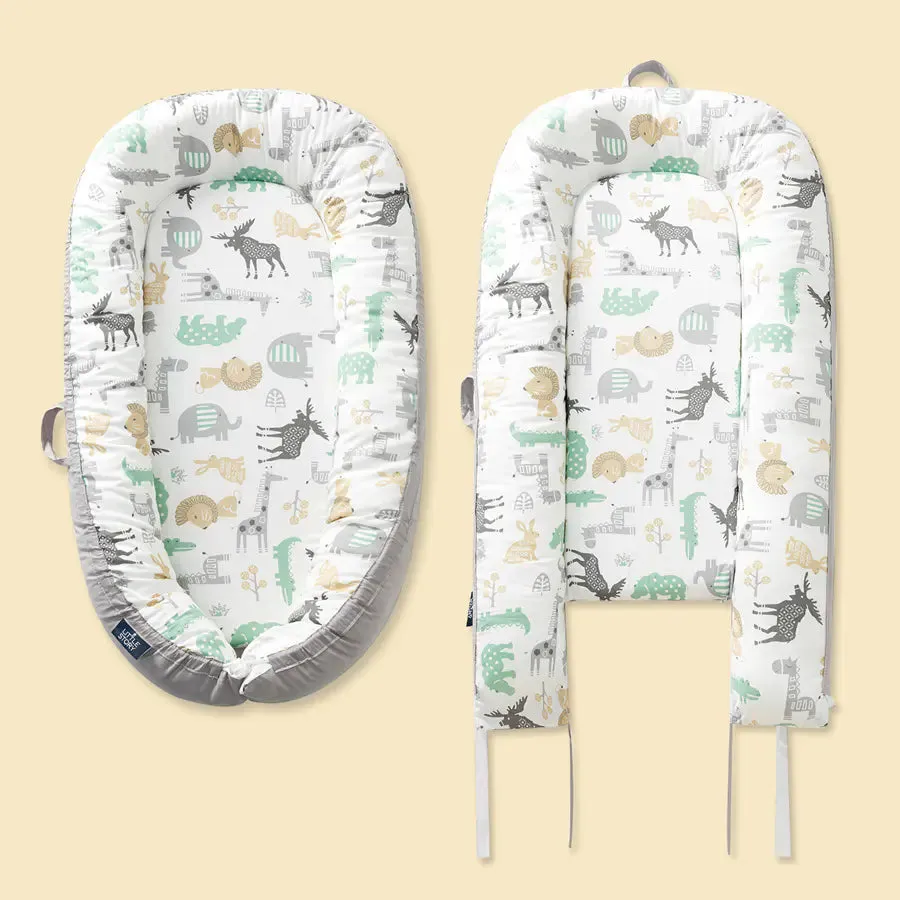 Little Story Soft Breathable Fiberfill Newborn Lounger Bed (Jungle Grey)