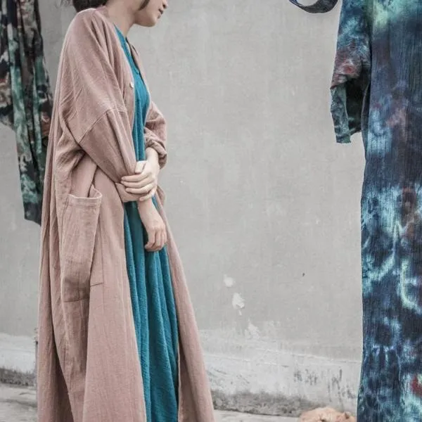 Long Linen Cardigan with Large Pockets | Lotus