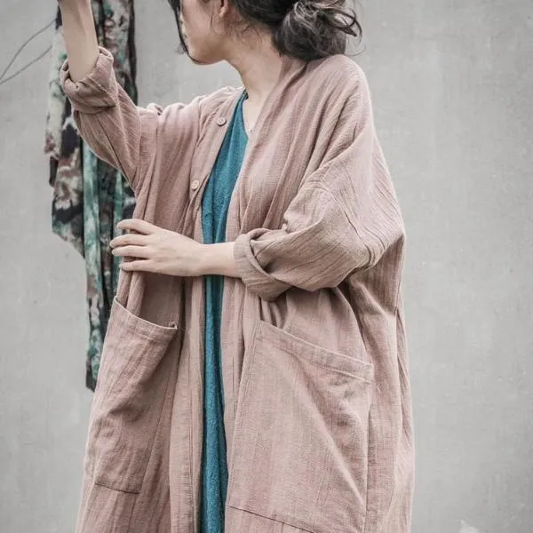 Long Linen Cardigan with Large Pockets | Lotus