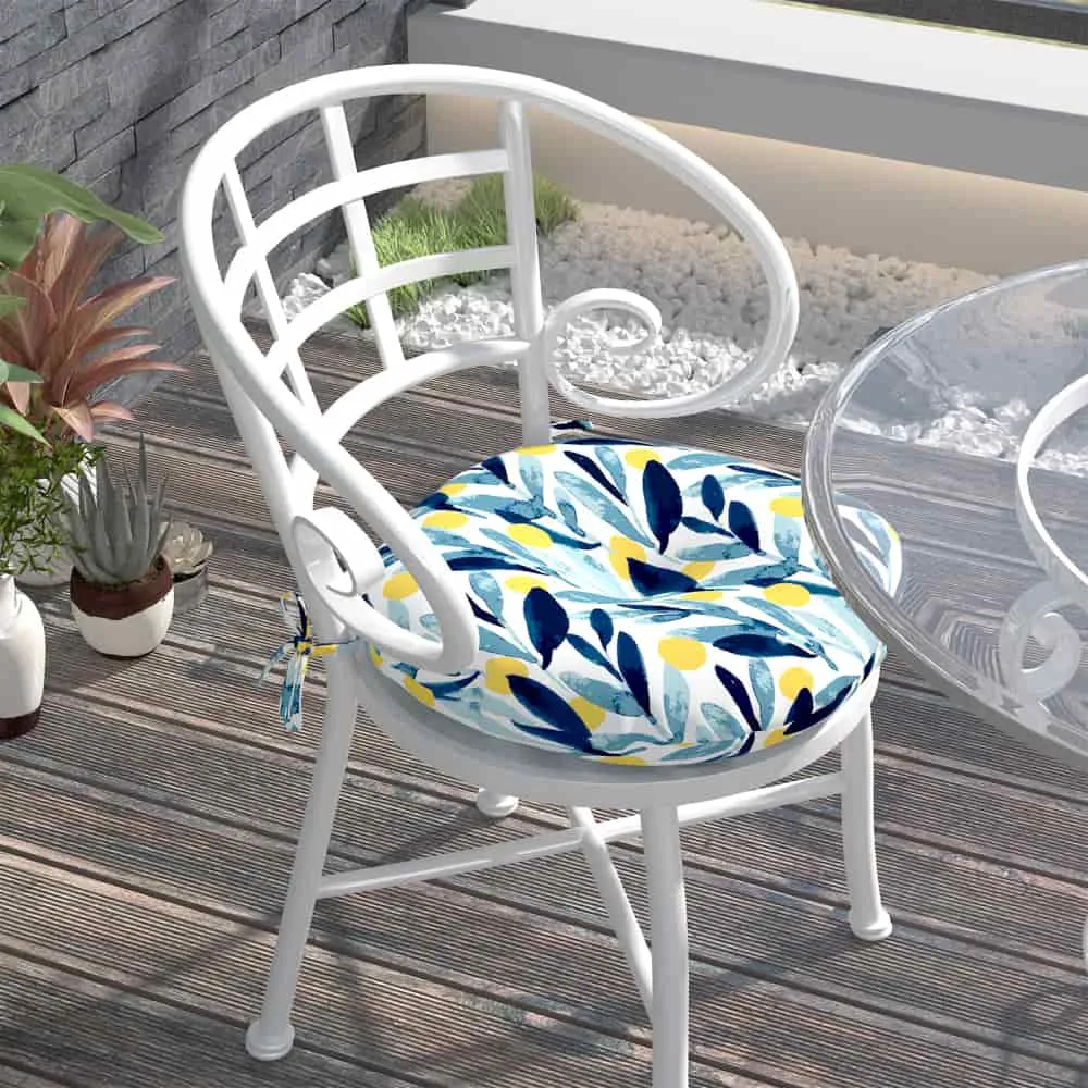 LVTXIII Outdoor Round Bistro Seat Cushions 15"x15"x4"  Blue Leaves（Set of 2）