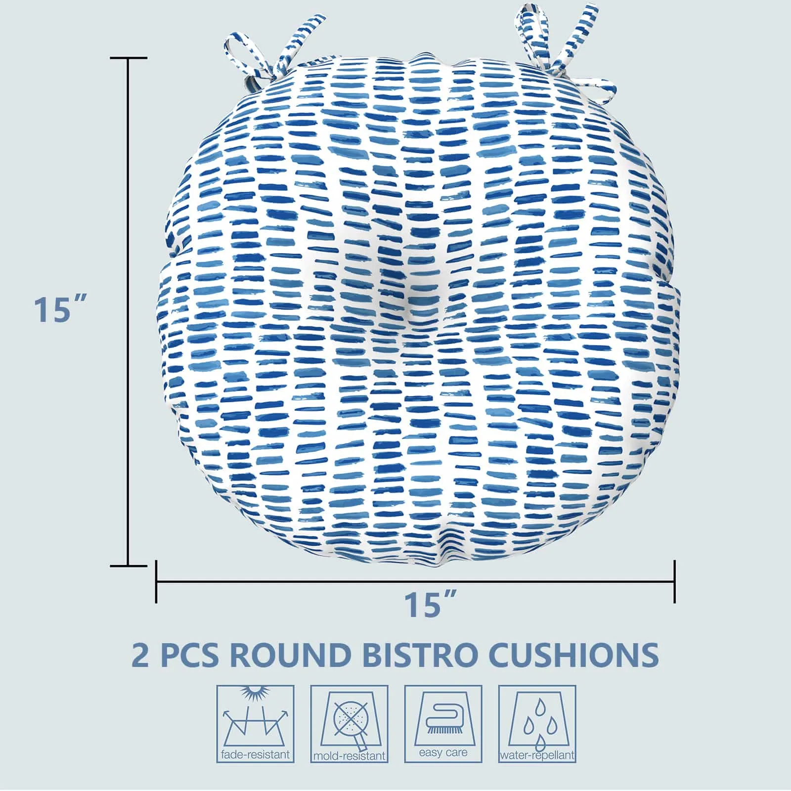 LVTXIII Outdoor Round Bistro Seat Cushions 15"x15"x4" Blue Pebble （Set of 2）