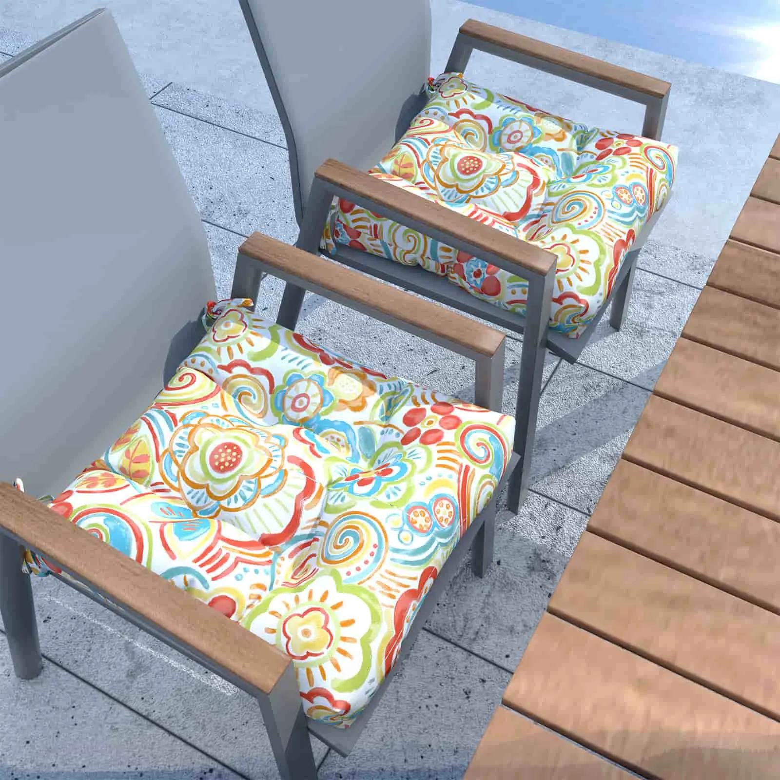 LVTXIII Outdoor Square Tufted Seat Cushions 19"x19"x5" Flower Multi (Set of 2)