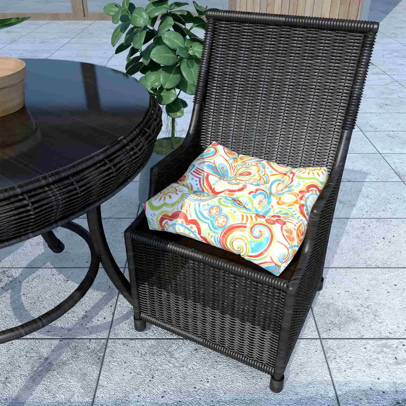 LVTXIII Outdoor Square Tufted Seat Cushions 19"x19"x5" Flower Multi (Set of 2)