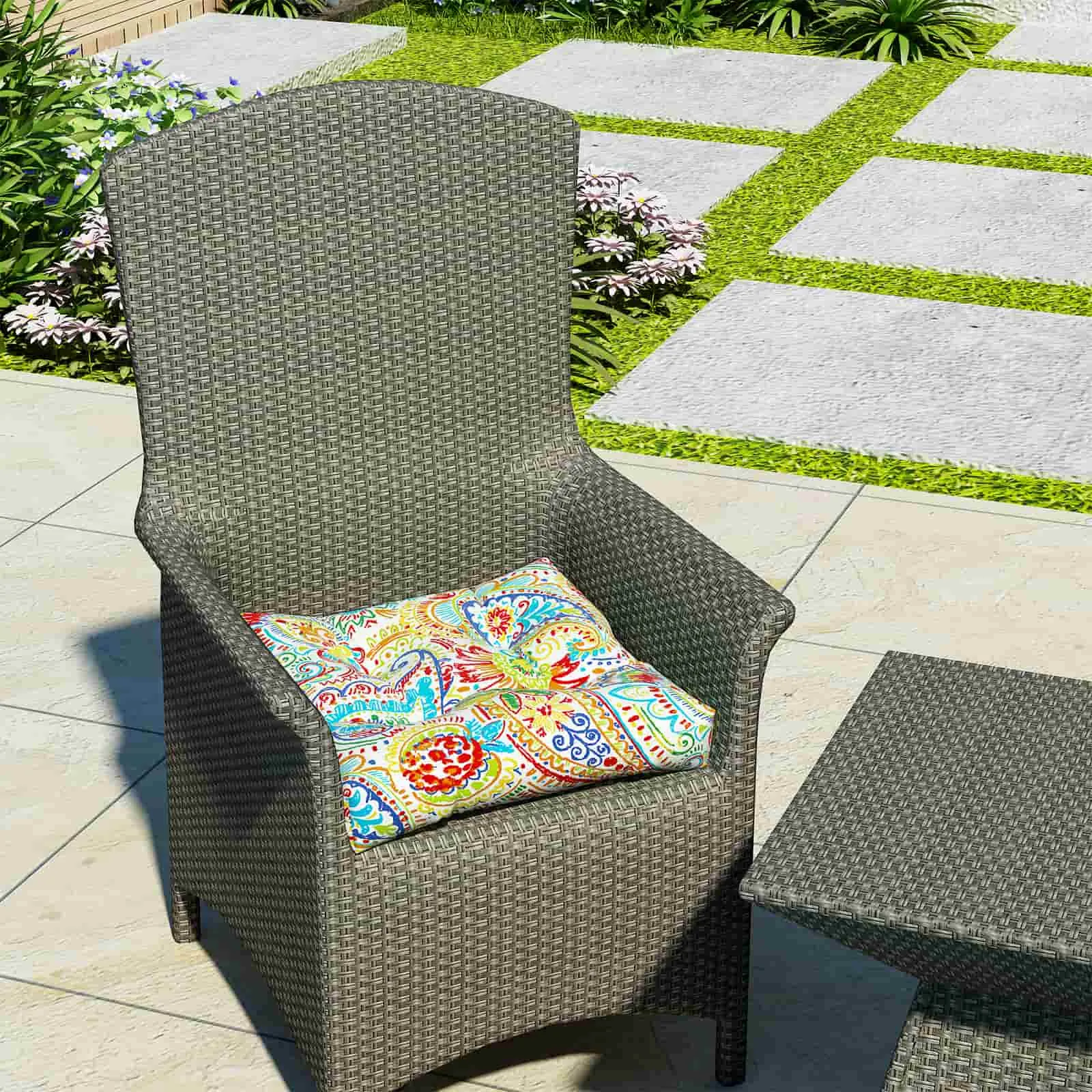 LVTXIII Outdoor Square Tufted Seat Cushions 19"x19"x5" Paisley Chili (Set of 2)