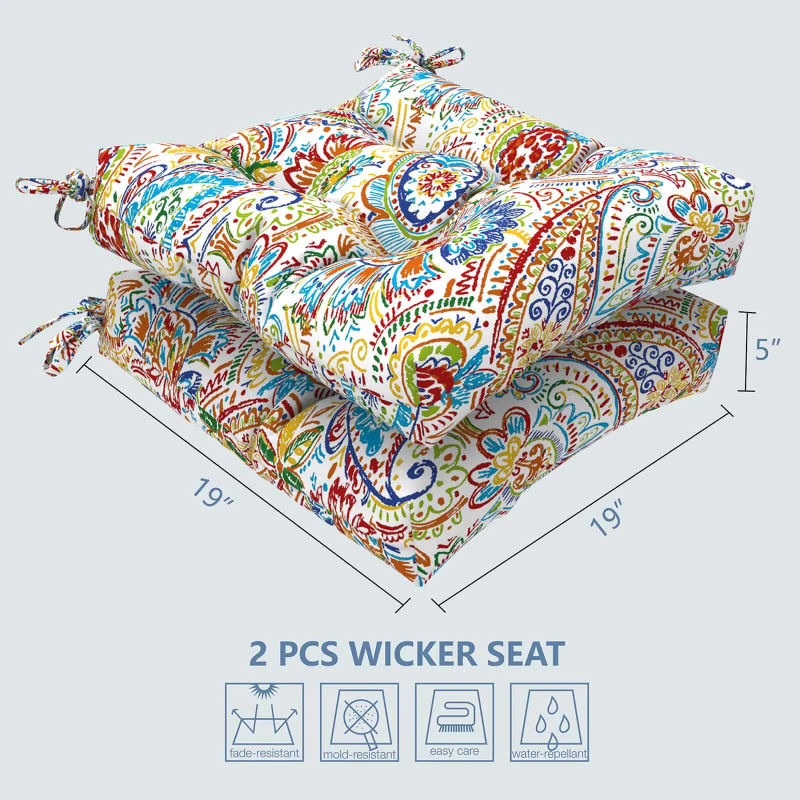 LVTXIII Outdoor Square Tufted Seat Cushions 19"x19"x5" Paisley Chili (Set of 2)