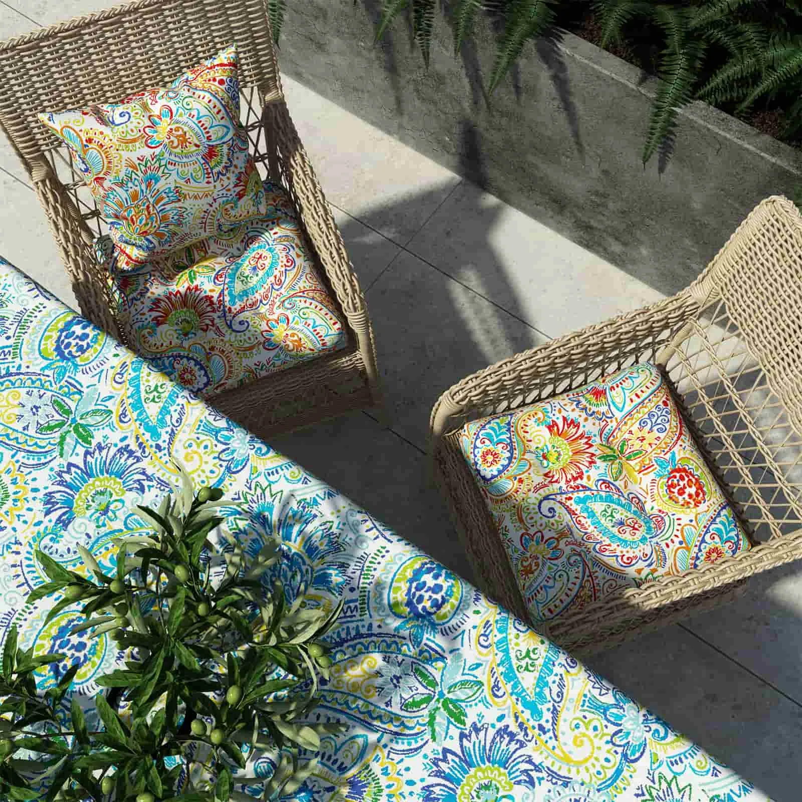 LVTXIII Outdoor Square Tufted Seat Cushions 19"x19"x5" Paisley Chili (Set of 2)