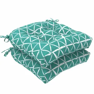 LVTXIII Outdoor U-Shape Tufted Seat Cushions 19”x19”x5” Geomentry Web Green （Set of 2）