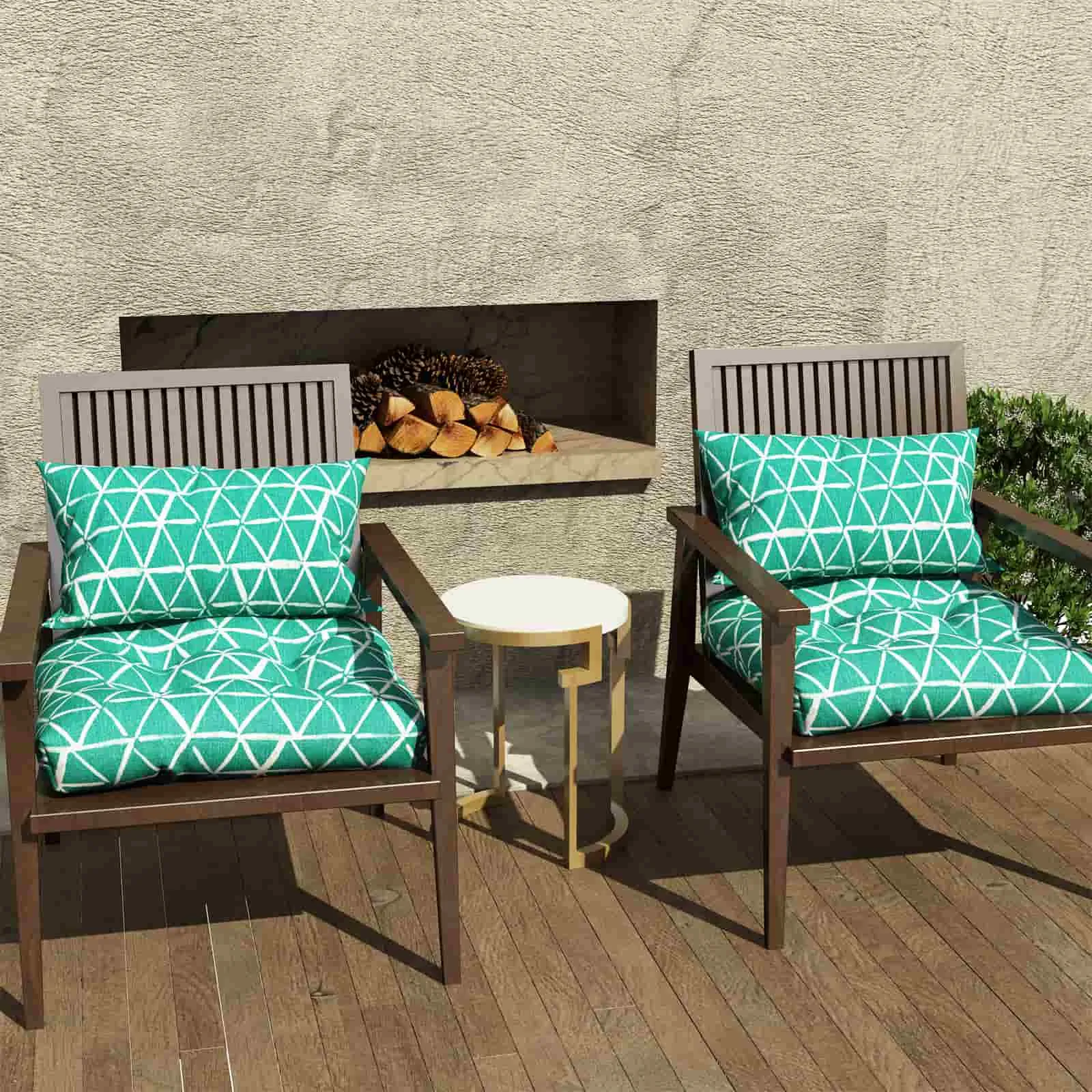 LVTXIII Outdoor U-Shape Tufted Seat Cushions 19”x19”x5” Geomentry Web Green （Set of 2）