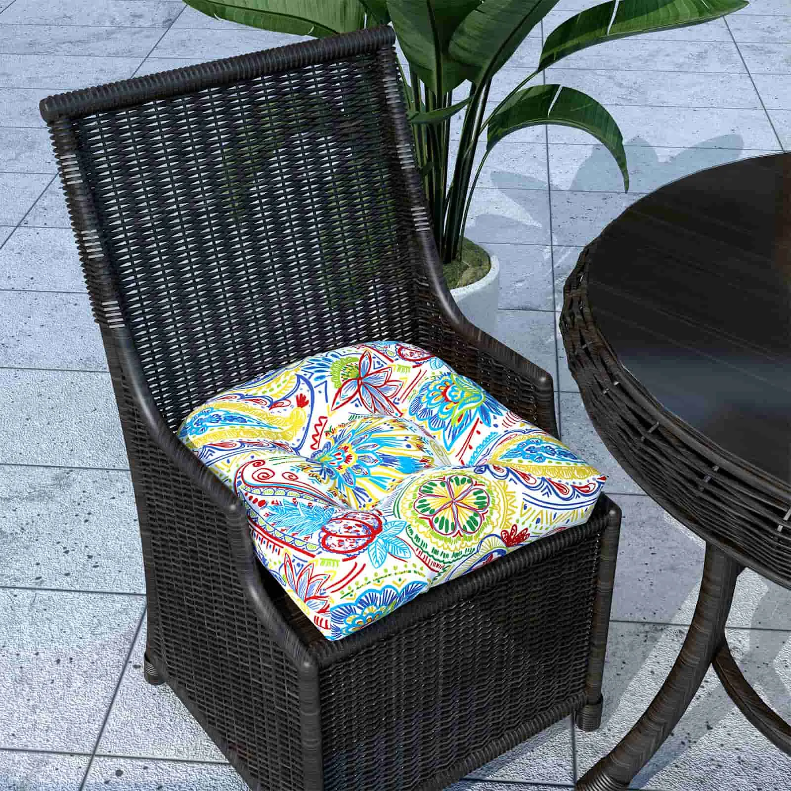 LVTXIII Outdoor U-Shape Tufted Seat Cushions 19”x19”x5” Paisley Chili （Set of 2）