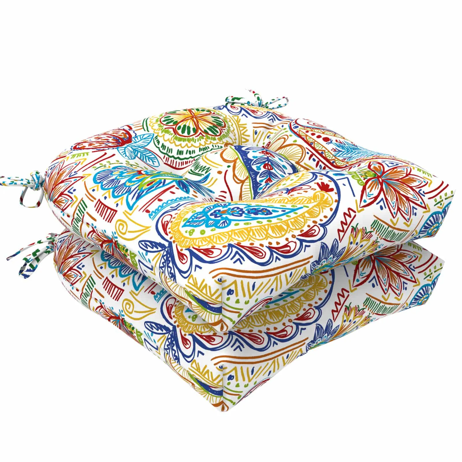 LVTXIII Outdoor U-Shape Tufted Seat Cushions 19”x19”x5” Paisley Chili （Set of 2）